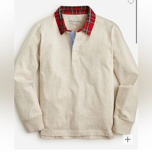 NWT Crewcuts Kids Boys Long-Sleeve Oatmeal Polo Shirt Plaid Collar S (6-7)